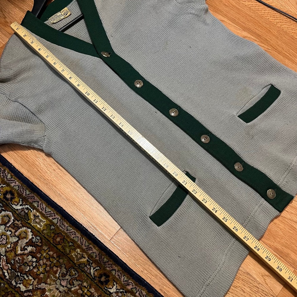 VTG 1950s Lane Tech Chicago Letterman Cardigan Sweater Grey Green Varsity - Picture 7 of 10
